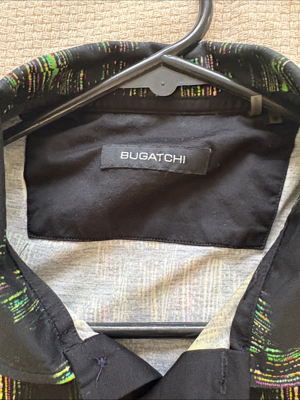 Bugatchi Black Polo with Multicolor Skull Stripe Motif - Picture 3 of 5